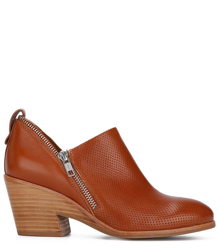 Gentle Souls Blaise Perforated Leather Double Zipper Detail Block Heel Ankle Booties