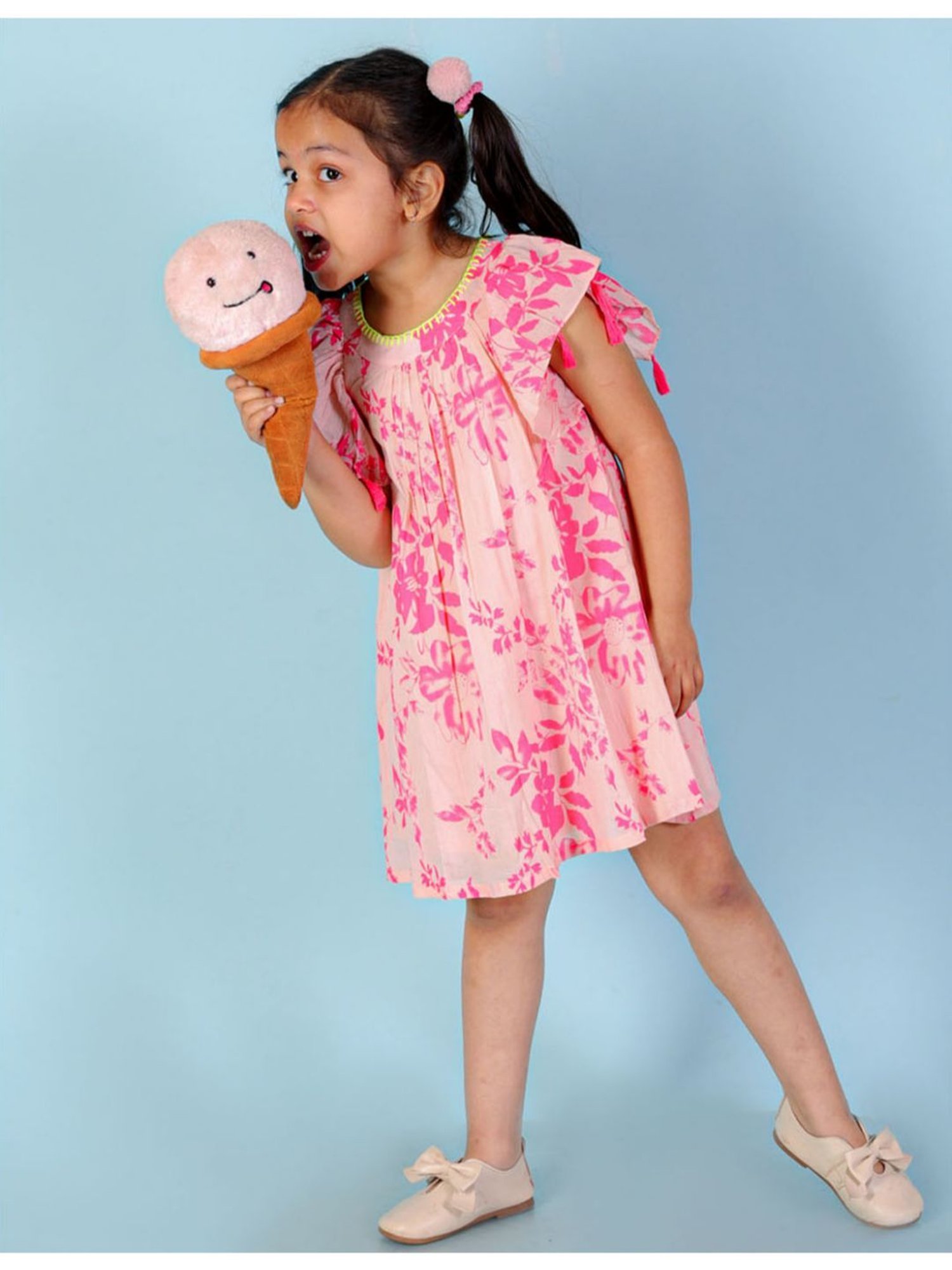Lil Drama Kids Peach & Pink Floral Print Dress
