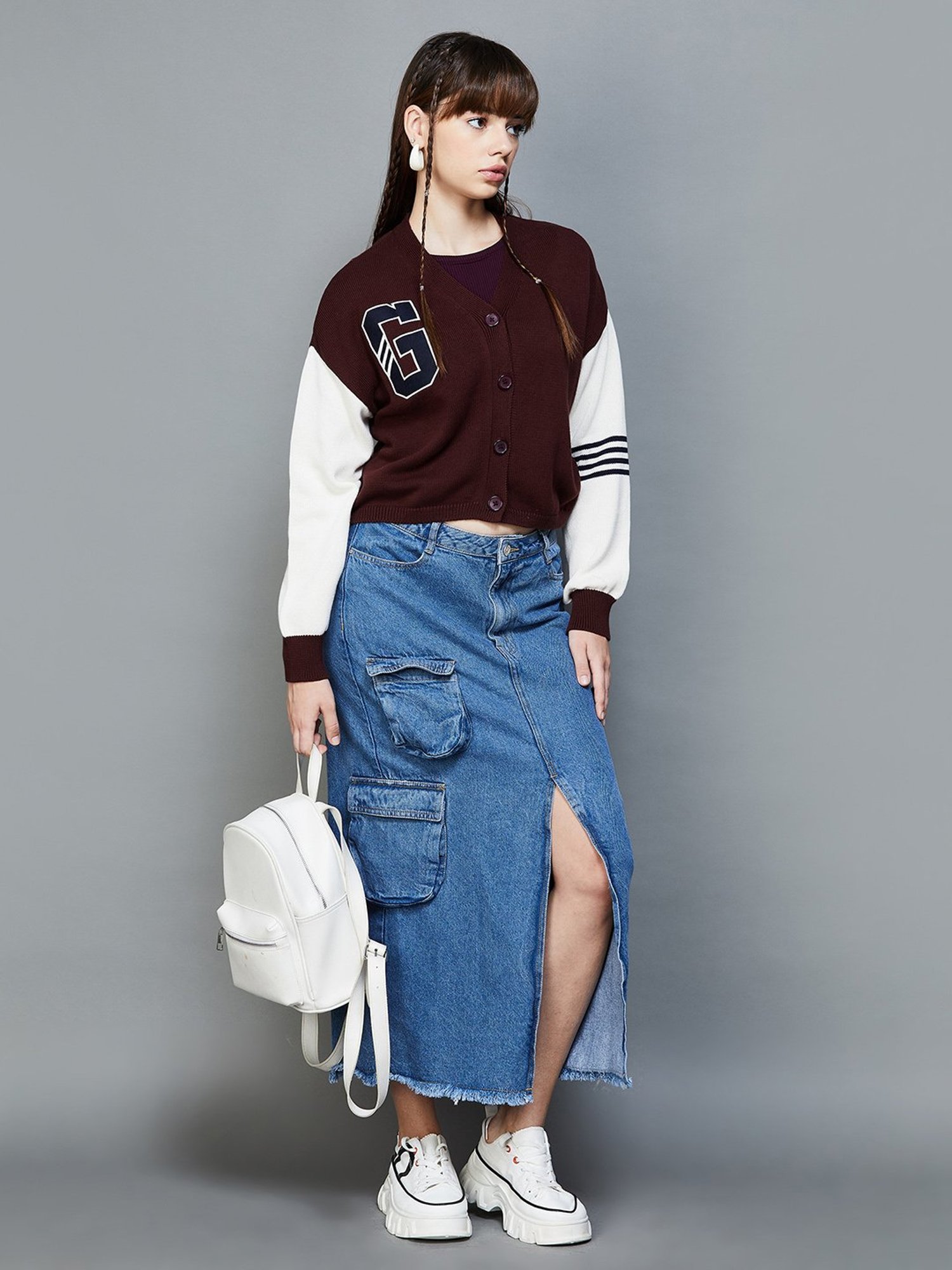 Ginger by Lifestyle Brown & White Color-Block Cardigan