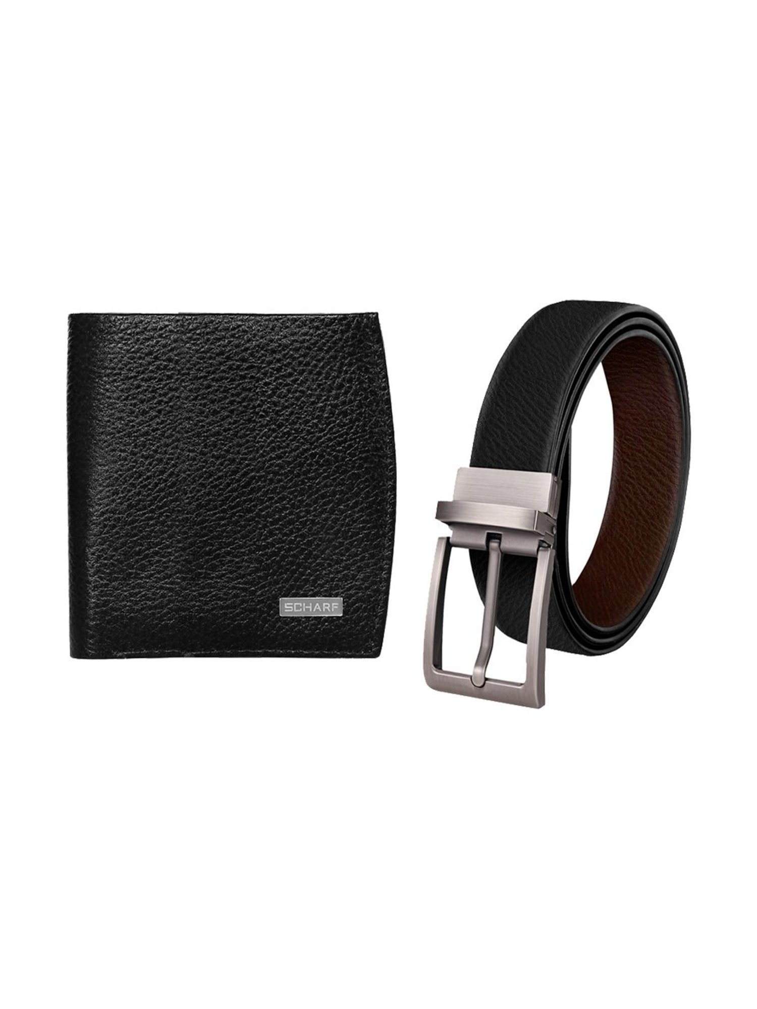 Scharf Black Leather Set Of Waist Belt And Wallet For Men