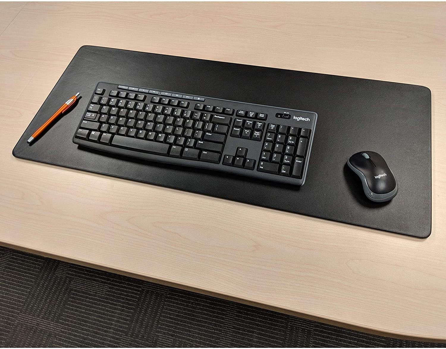 Dacasso Classic Leather Mouse/Keyboard Desk Pad Mat, 30 x 12.5, Black
