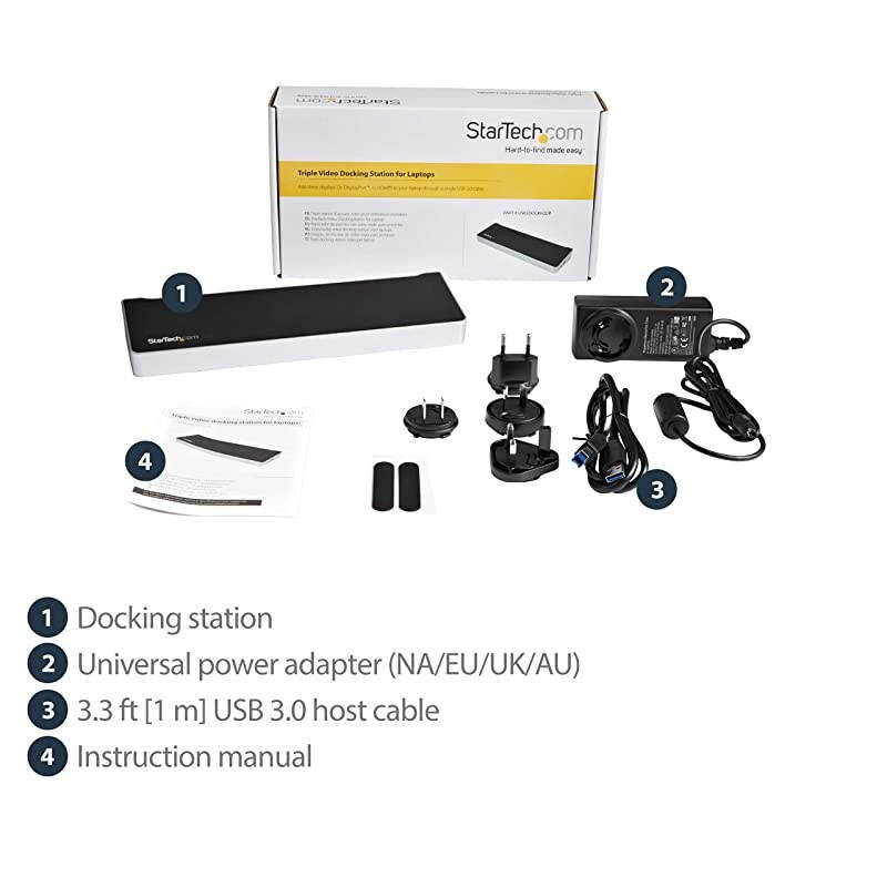 com Triple Monitor USB 3.0 Laptop Docking Station - 4K HDMI, 2x DisplayPort - Universal USB Dock for Windows & Mac OS (USB3DOCKH2DP)