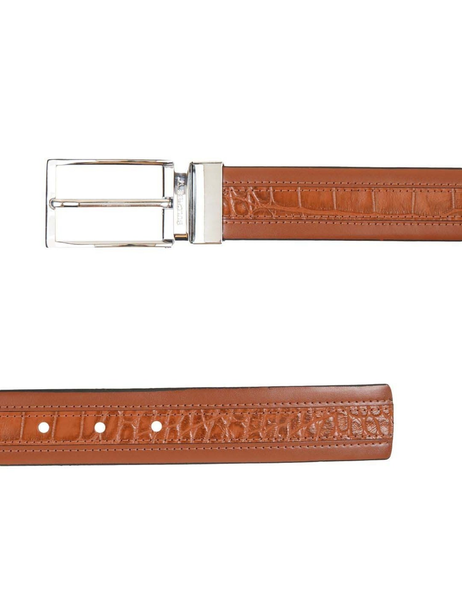 BULCHEE Brown & Black Leather Flat Reversible Belt for Men