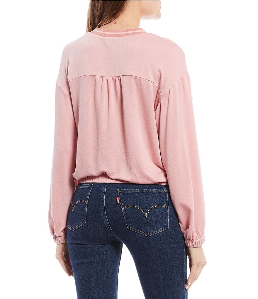 Moa Moa Long-Sleeve Ringer Tie-Bottom Hem Top