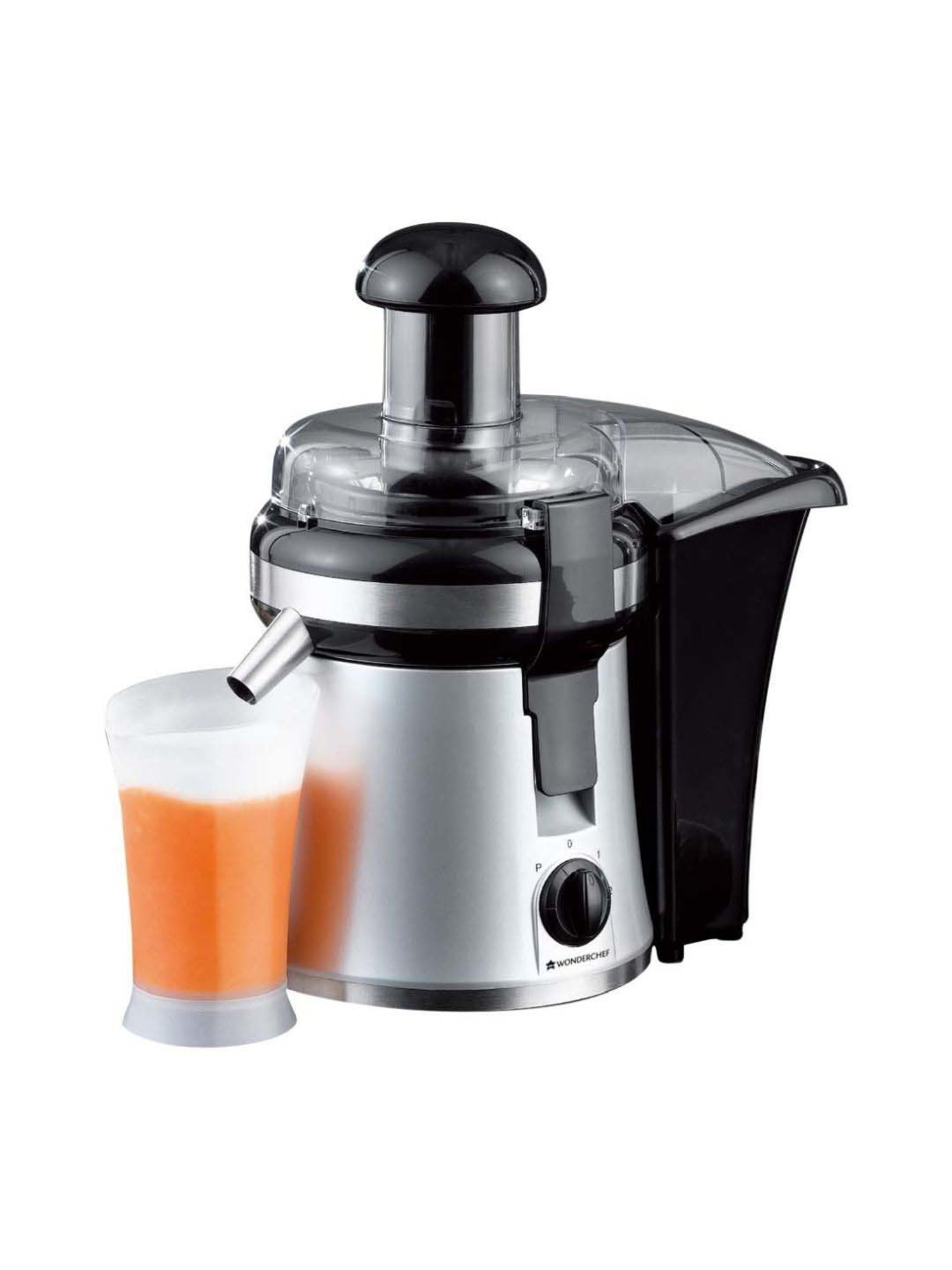 Wonderchef Prato Compact Centrifugal Electric Juicer with Juicer Mesh (250W, Black & Silver)