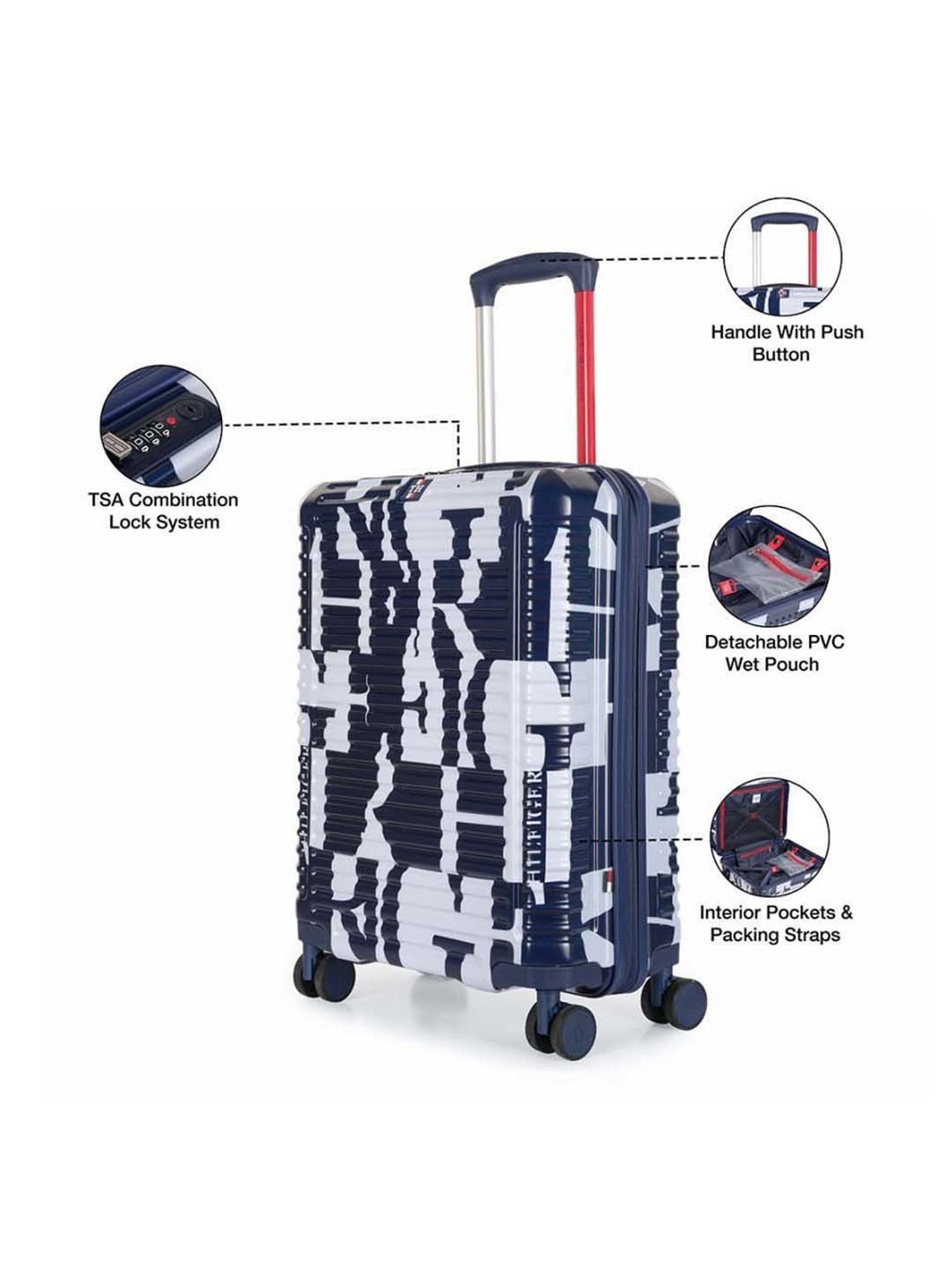Tommy Hilfiger Navy & White Colorado Spring Hard Case Printed Large Checked Luggage