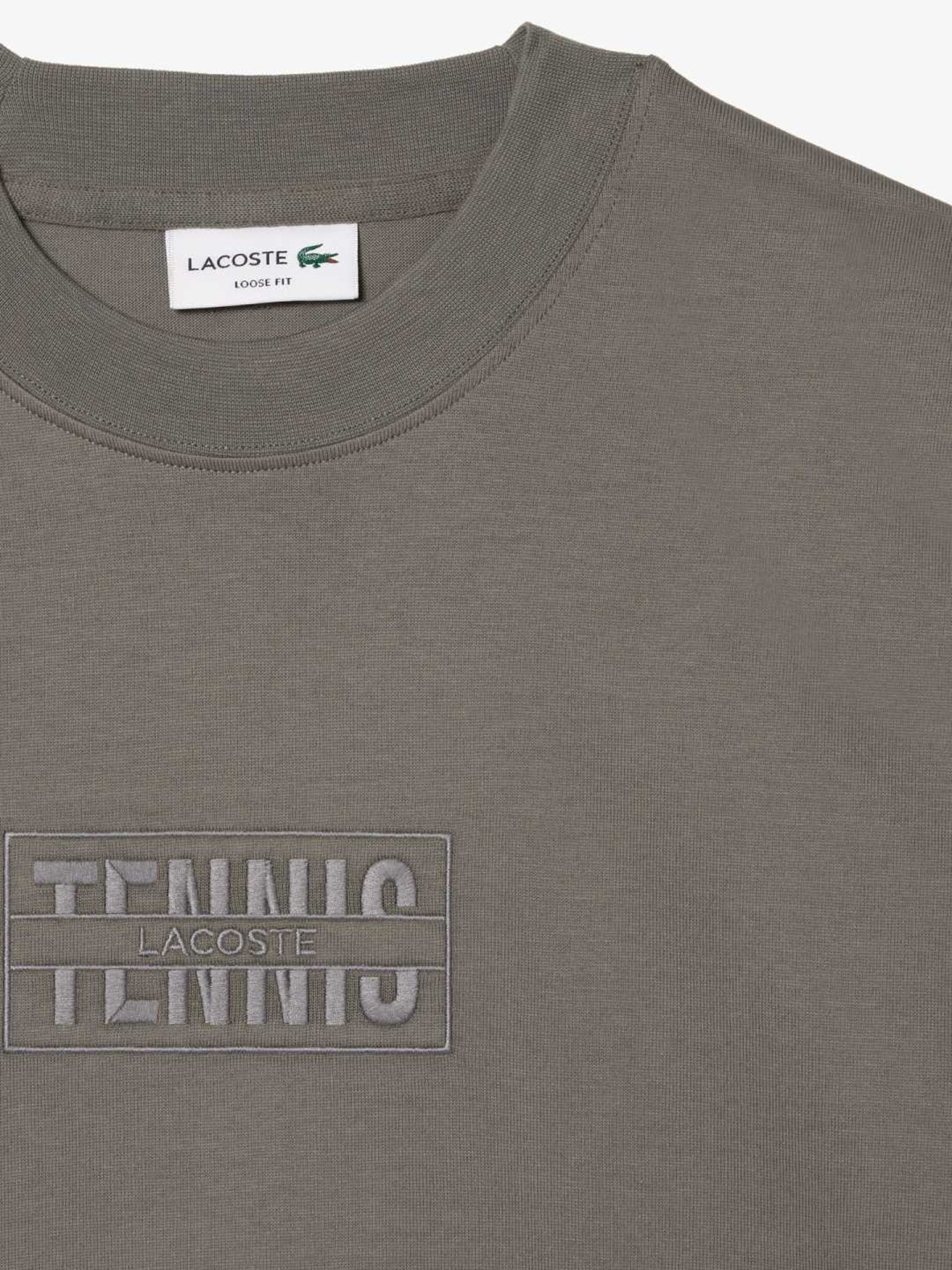 Lacoste Grey Cotton Loose Fit Self Pattern T-Shirt