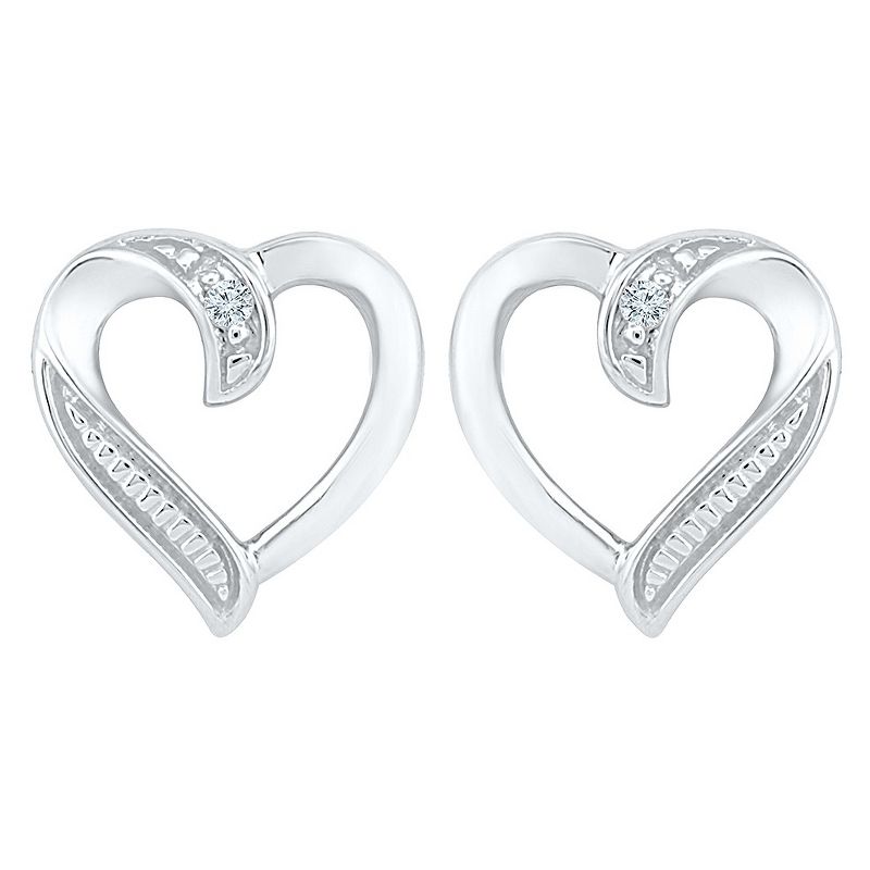 0.02 CT. T.W. Round White Diamond Prong Set Heart Earring in Sterling Silver (IJ-I2-I3)