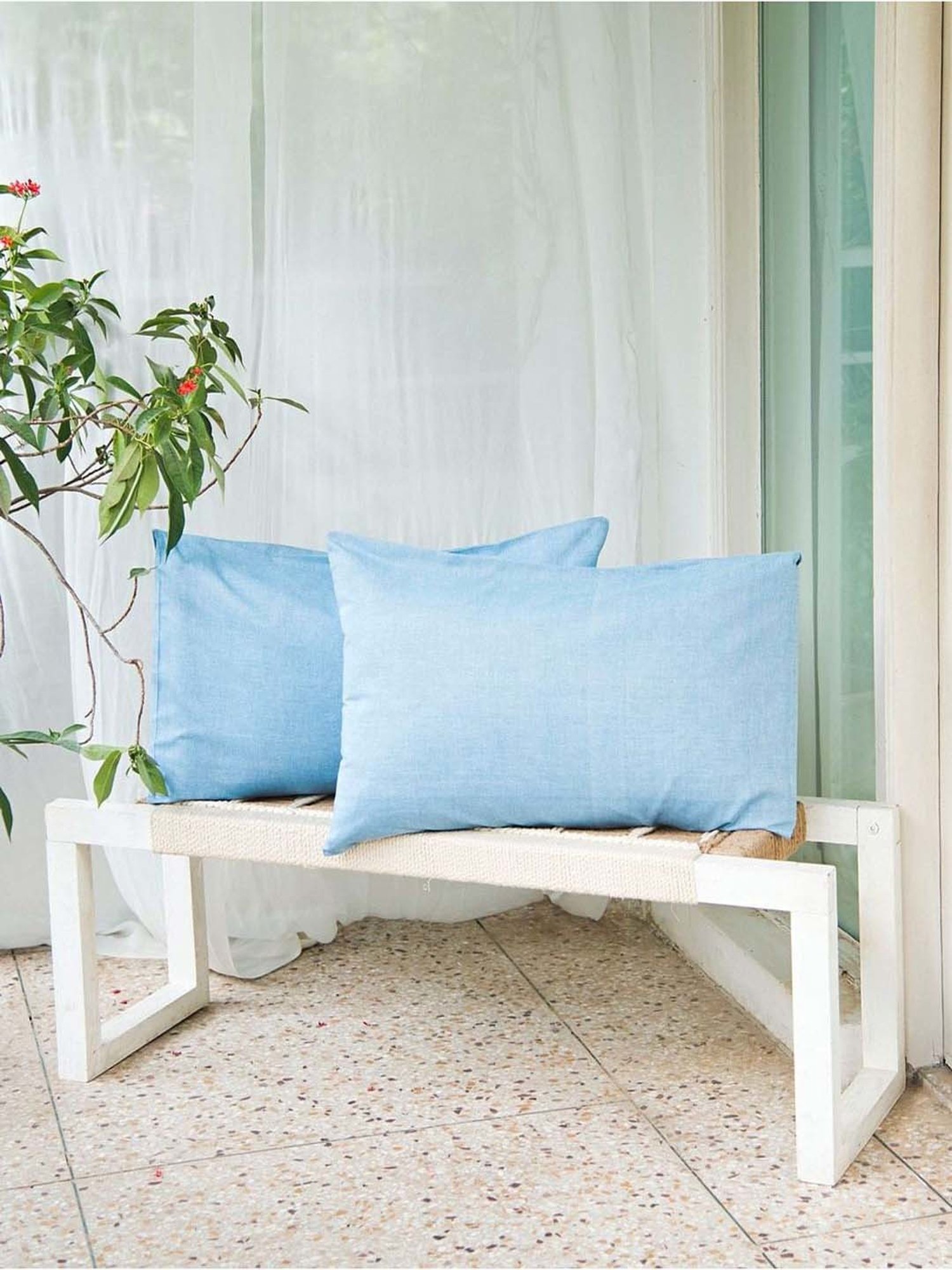 Fabindia Chambray Blue Cotton 92 TC Pillow Cover - Set of 2