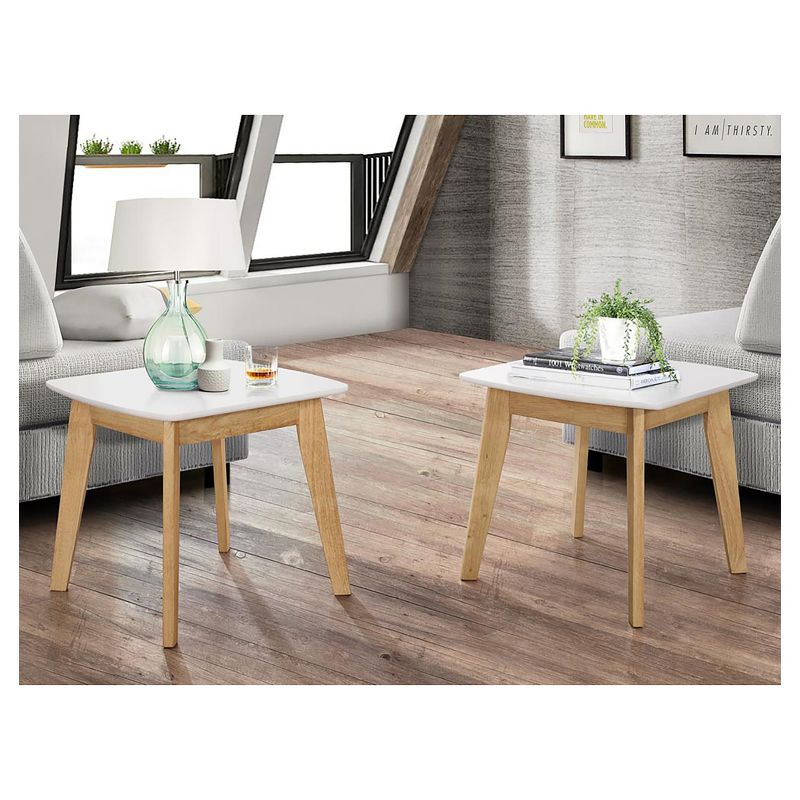 Set of 2 Modern End Side Table White/Natural - Saracina Home