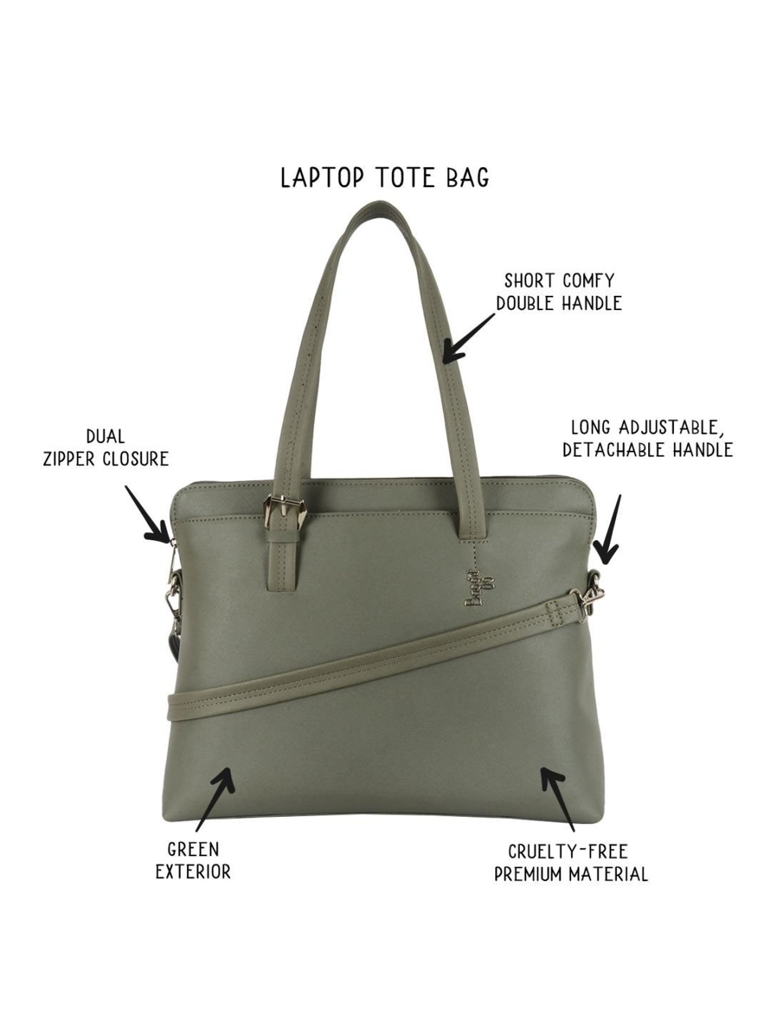 Baggit Bold Valori Green PU Solid Laptop Messenger Bag