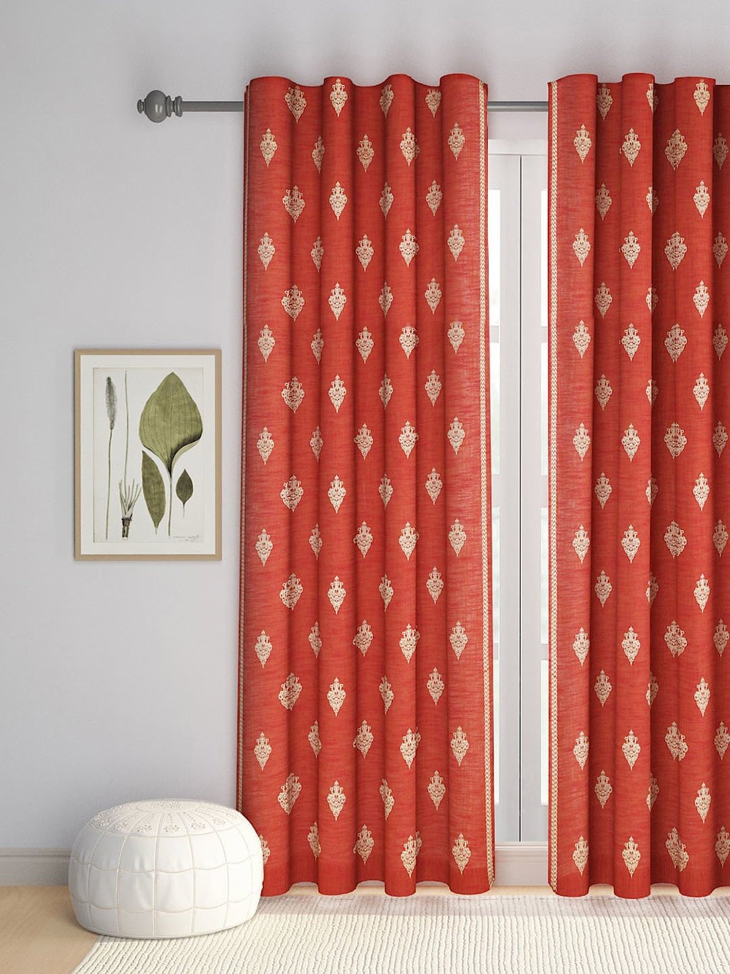 Fabindia Rust Printed Cotton Curtain | 1pc