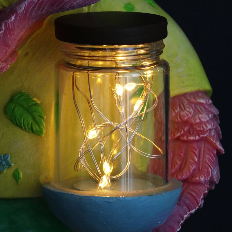 13" Solar Flamingo With Firefly Resin Jar - Exhart