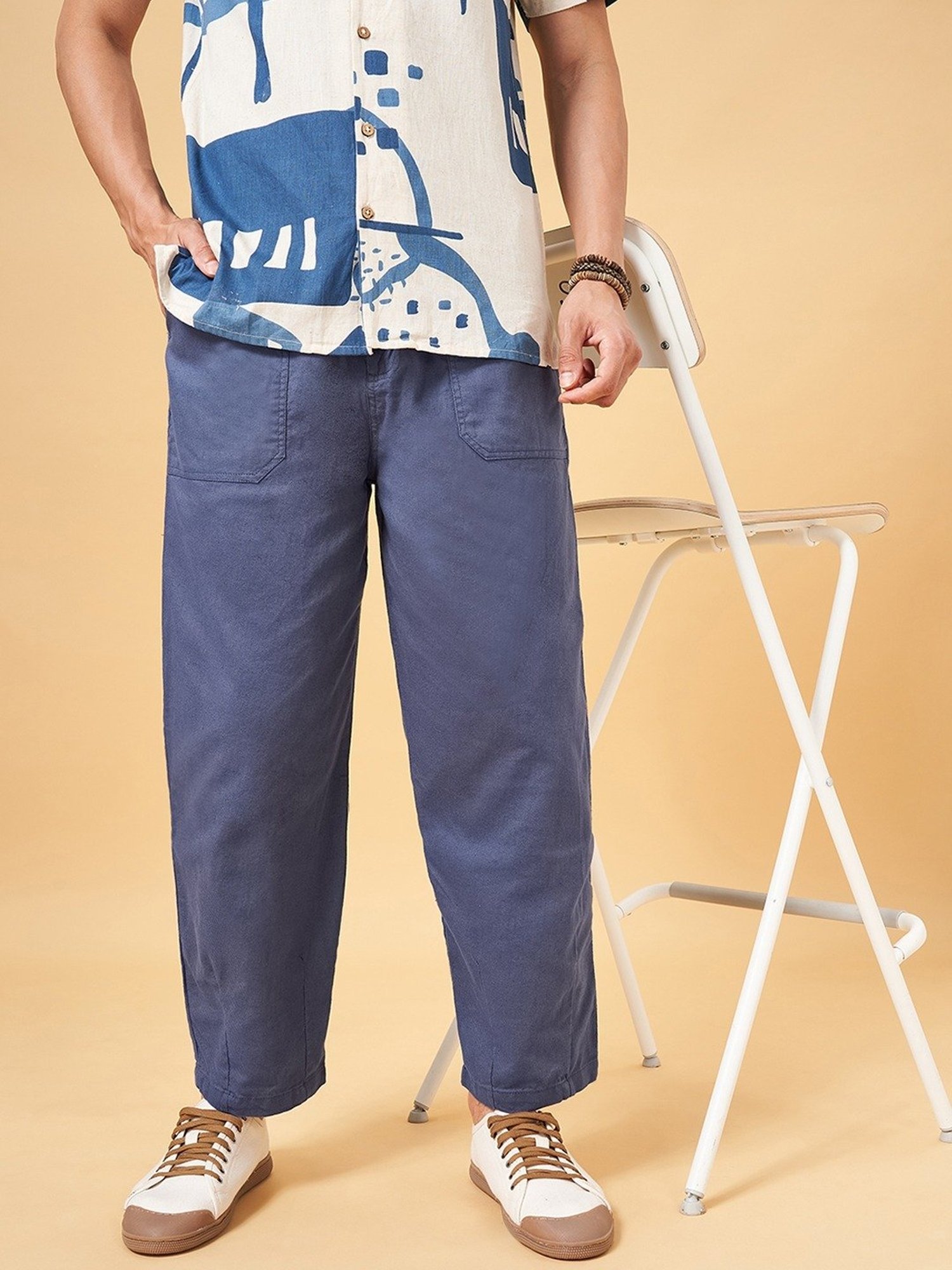 7 Alt by Pantaloons Teal Relaxed Fit Trousers