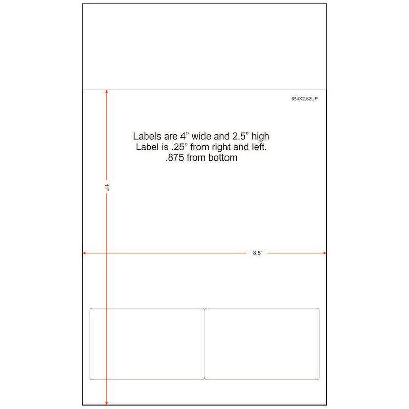 4" x 2-1/2" (4" x 2.5") Integrated Laser Label Form Legal Size Sheets, 2 Up Labels (7500 Forms)