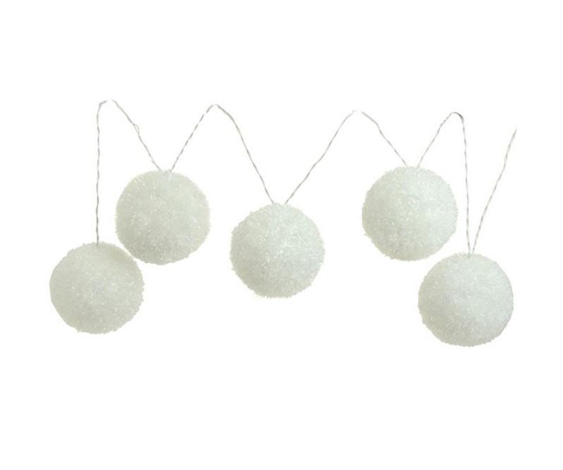 Raz Imports 5ct Ice Palace Large Snowball Garland Christmas Lights White - 6.5' White Wire