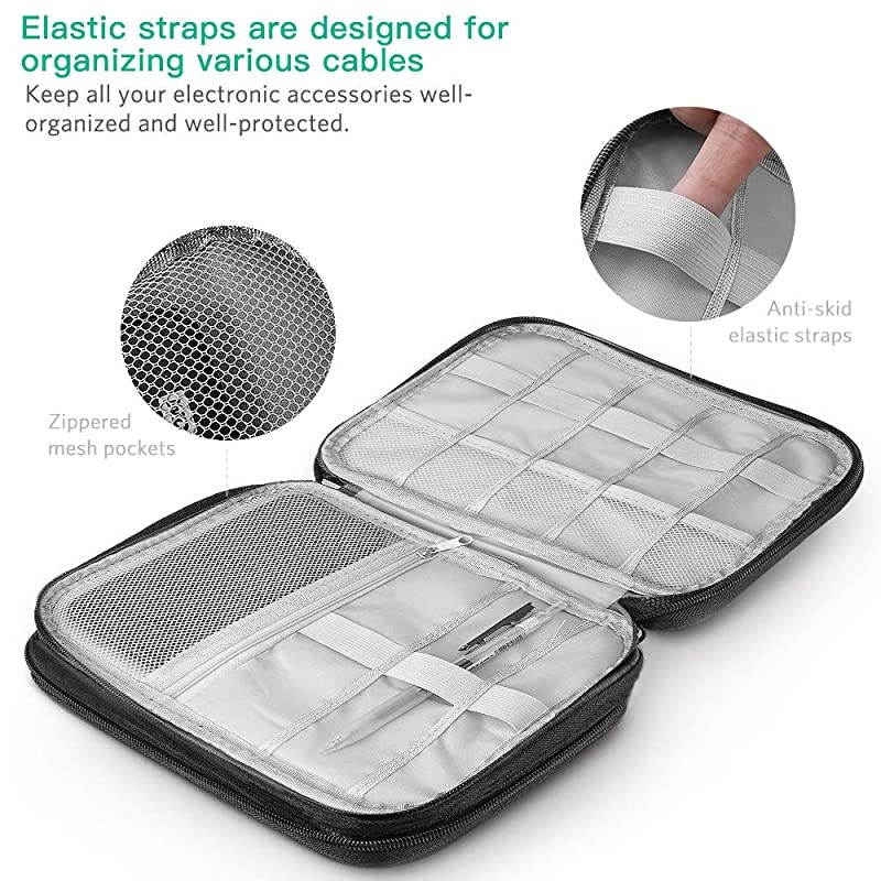 Electronics Organizer, Cable Organizer Bag Waterproof Electronics Organizer Travel Case Cord Organizer for Hard Drives, USB Cables, Flash Drive, Phone, SD Card, Power Bank(Black)