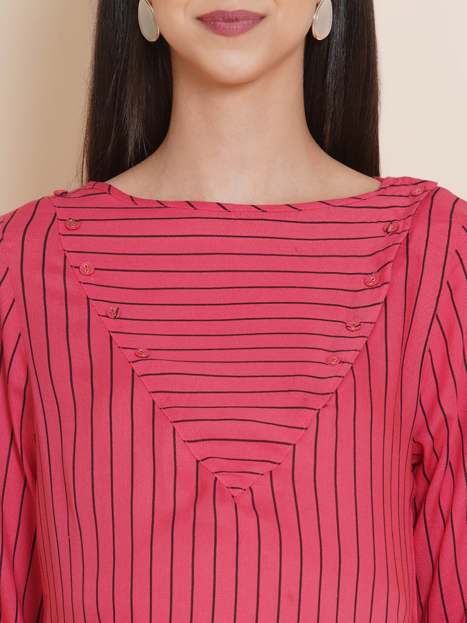 Mine4Nine Pink Striped Maternity Top