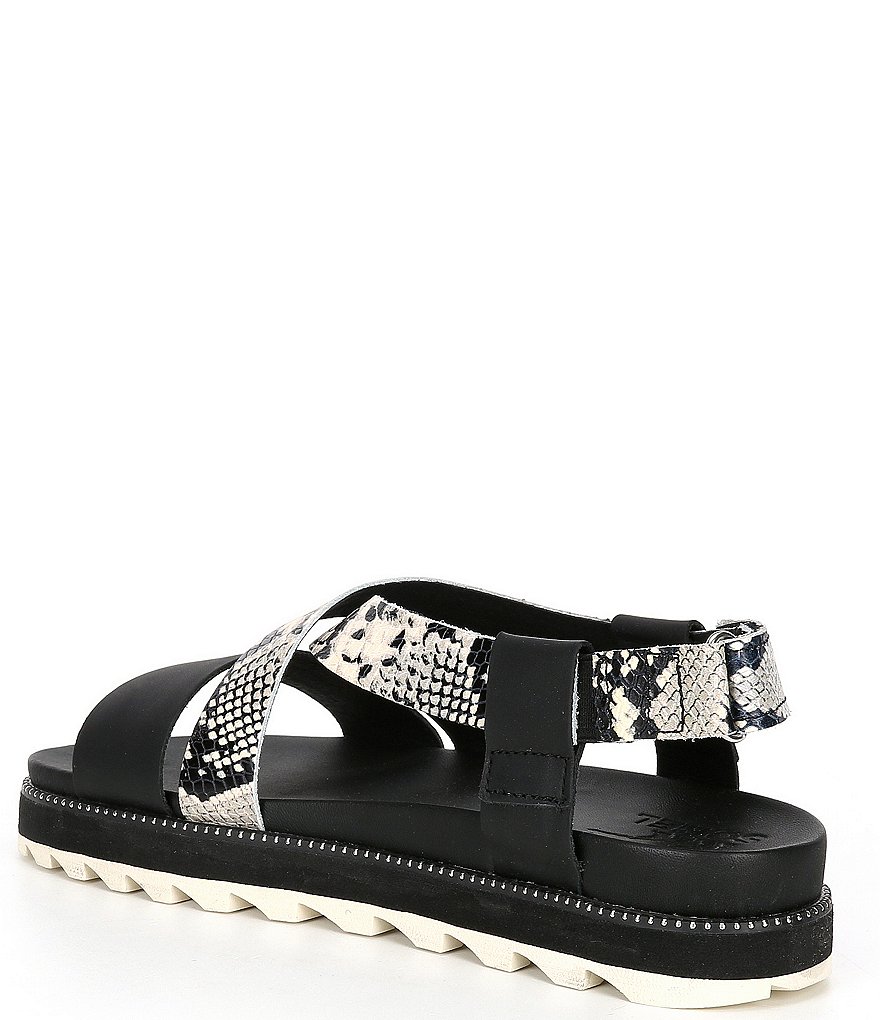 Sorel Roaming Leather Snake Print Criss Cross Sandals