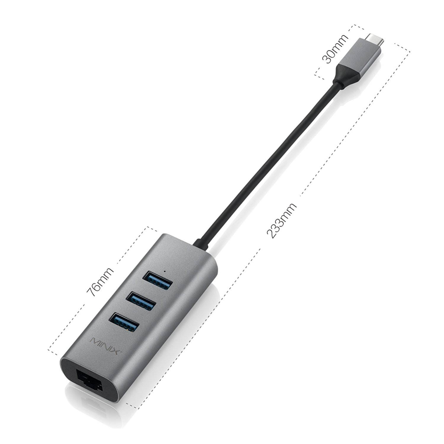 MINIX NEO C-UE, Aluminium USB-C to 3-Port USB 3.0 and Gigabit Ethernet Adapter [Universal Compatibility &ndash; Windows, Mac and Chrome OS] (Space Gray / Silver). Sold Directly by MINIX&reg; Technology Limited.