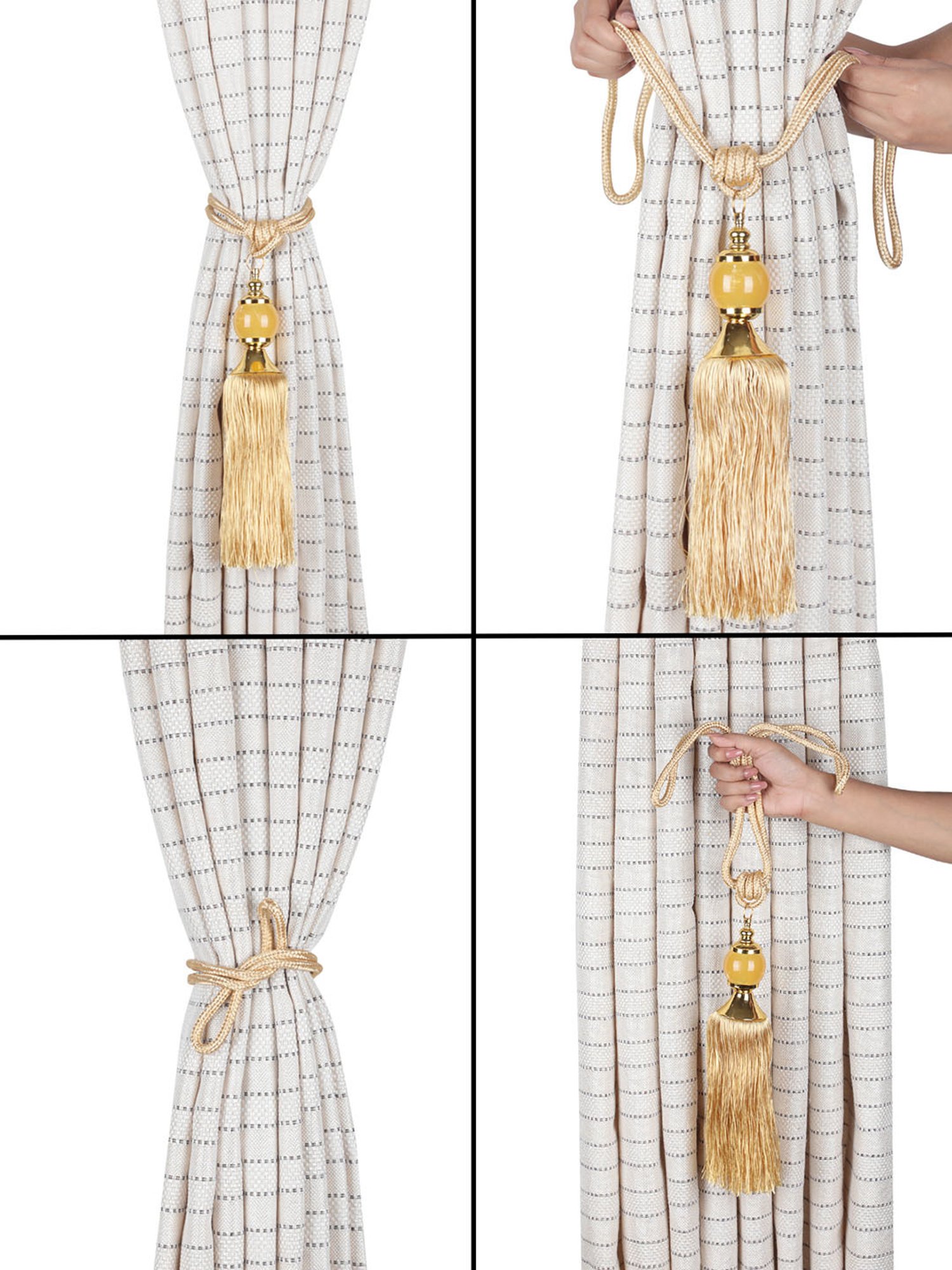 Romee Gold Polyester Solid Curtain Tie and Hold Backs