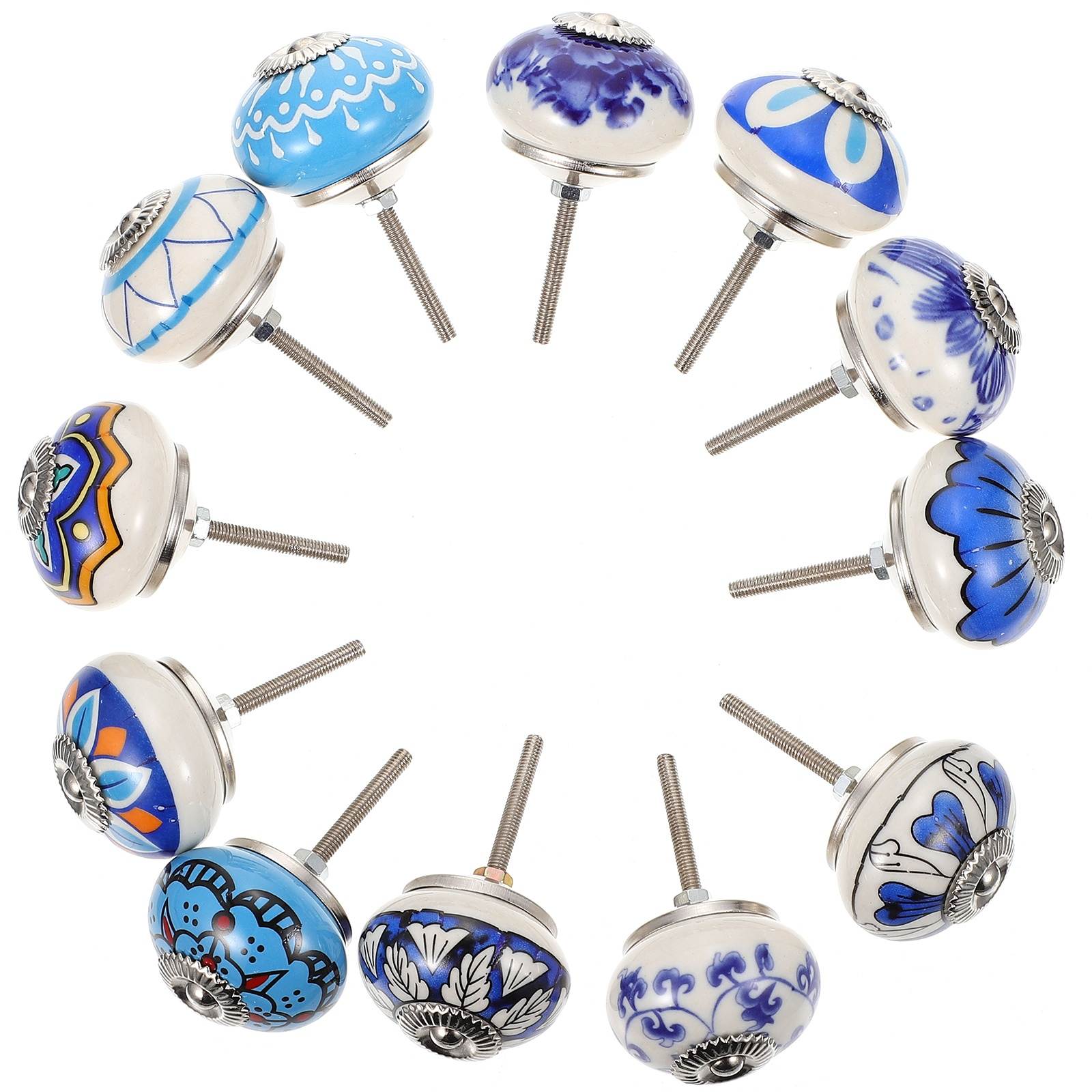 12pcs Round Ceramic Doorknobs Simple Round Cabinet Handle Drawer Knob for Furniture Dorm