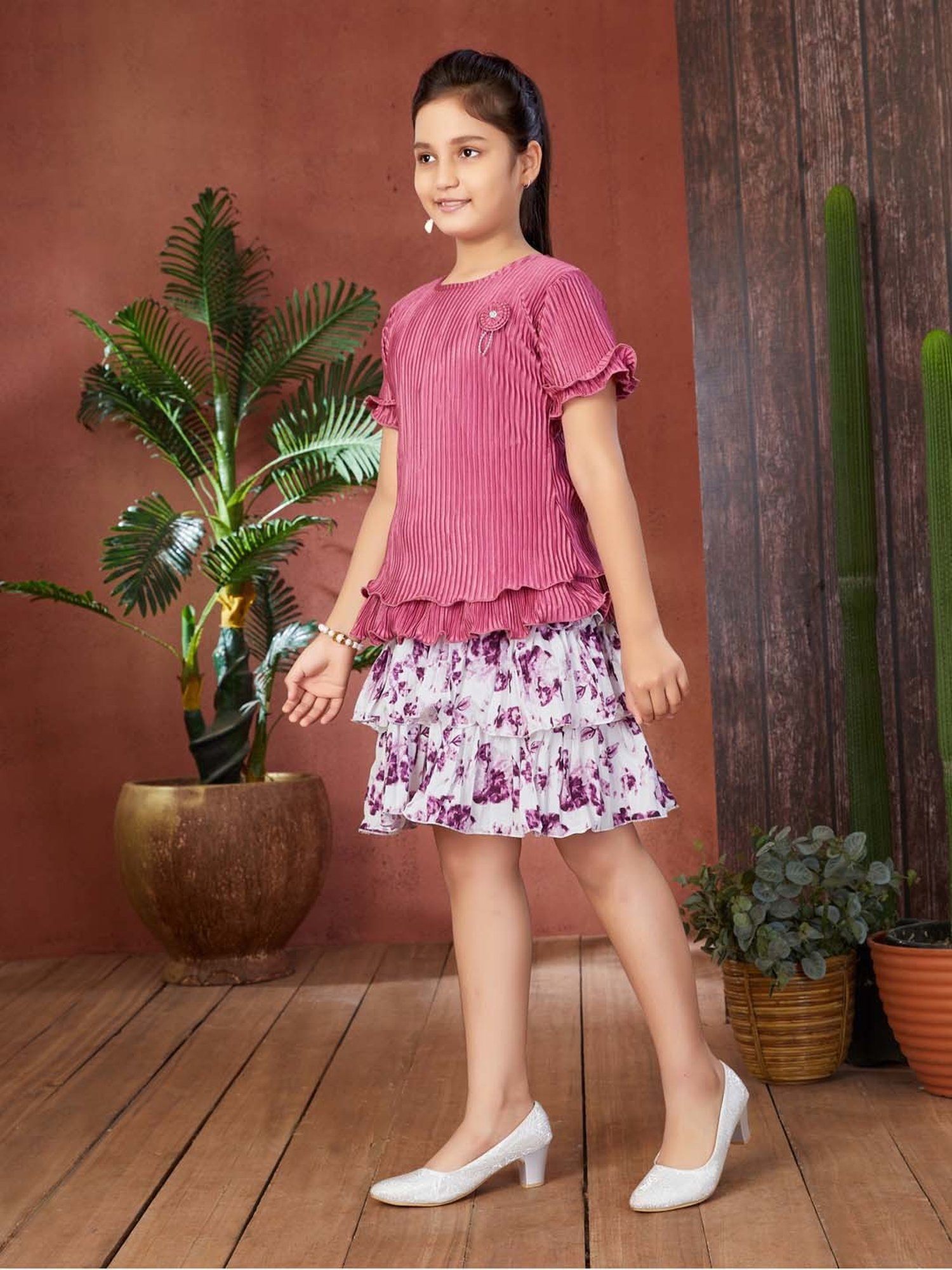 Peppermint Kids Peach Printed Top, Inner with Pants