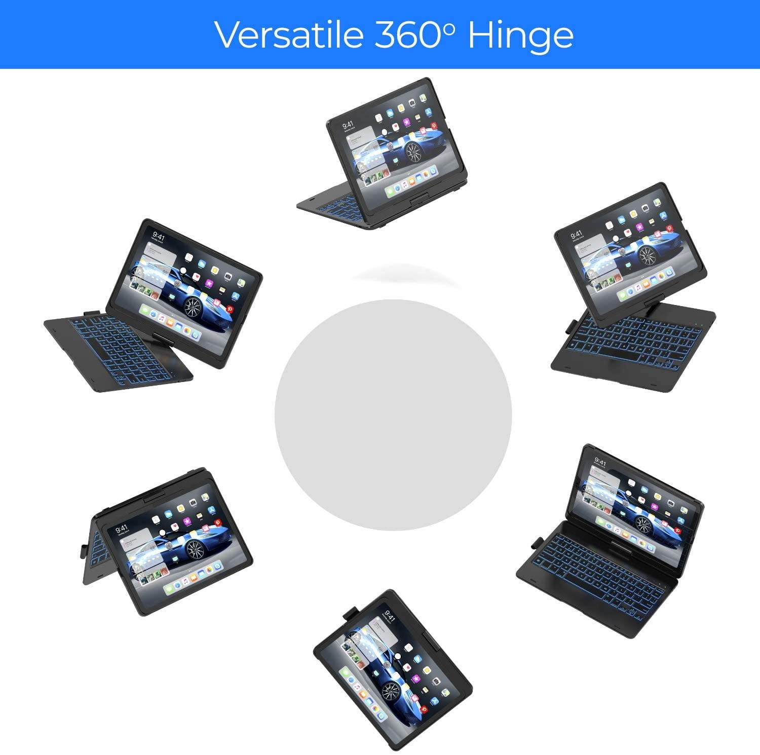 Typecase iPad Pro 11 2018 Keyboard Case - 4 Colors Available - Backlit Wireless 360&deg Rotatable Thin & Light Slim Folio Cover with Auto Sleep/Wake & 10 Color Backlight for 11-inch Apple iPad (Black)