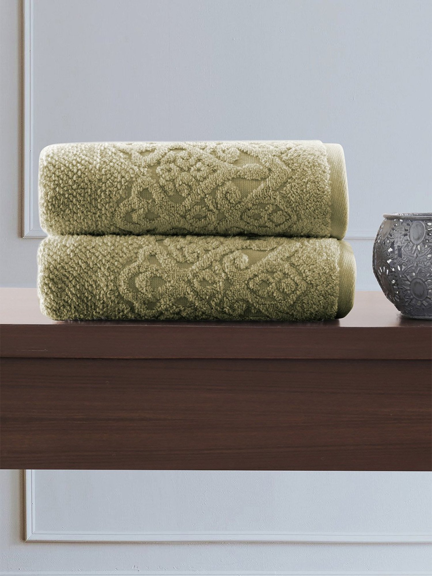 Maspar Green 550 GSM Cotton Hand Towel - Set of 2