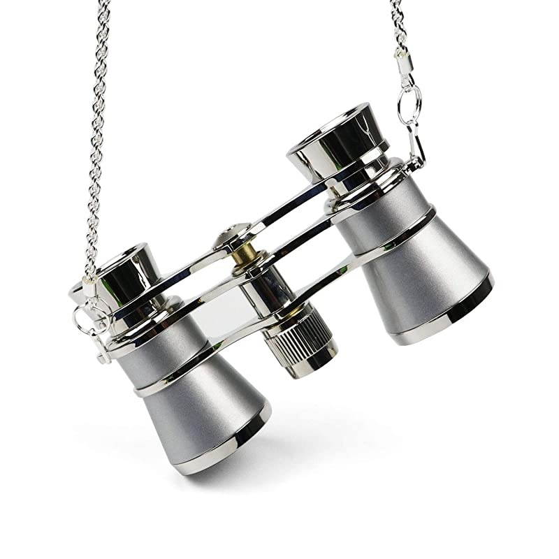 3X25 Vintage Opera Glasses Binoculars for Theater Musical Concert (Silver, with Chain)