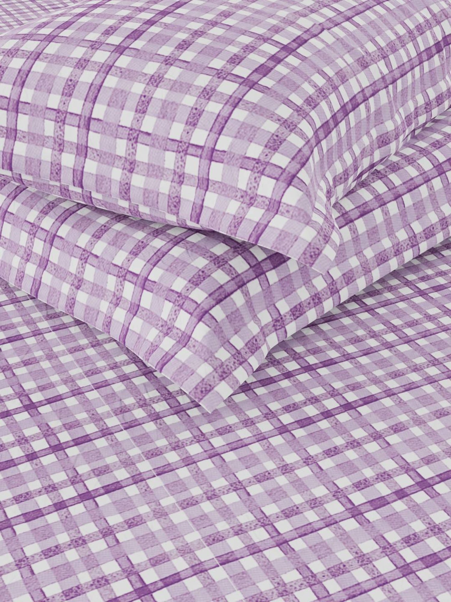 Bianca Checks Purple 144 TC Cotton Double Bedsheet with 2 Pillow Covers