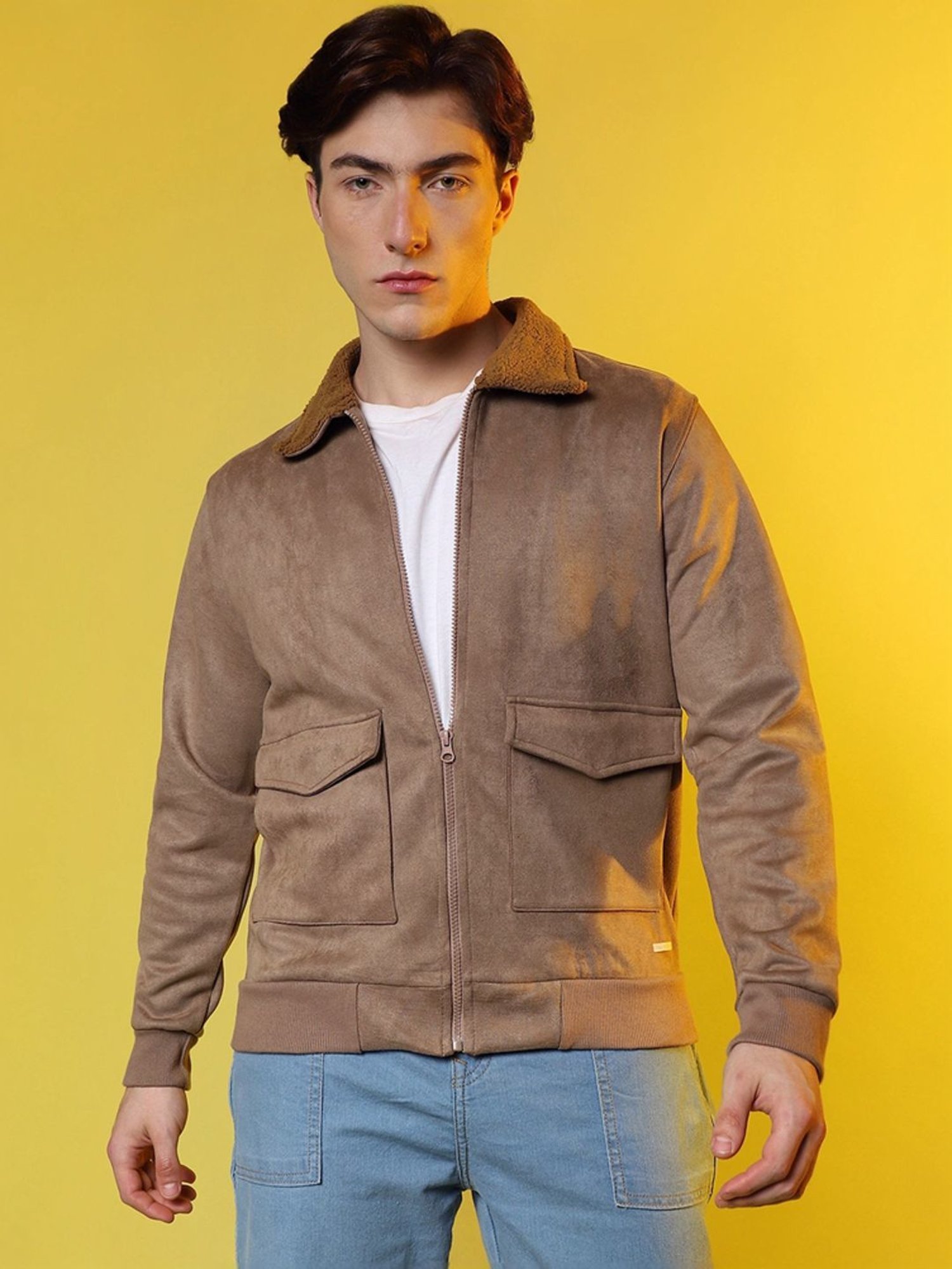 Campus Sutra Beige Regular Fit Jacket