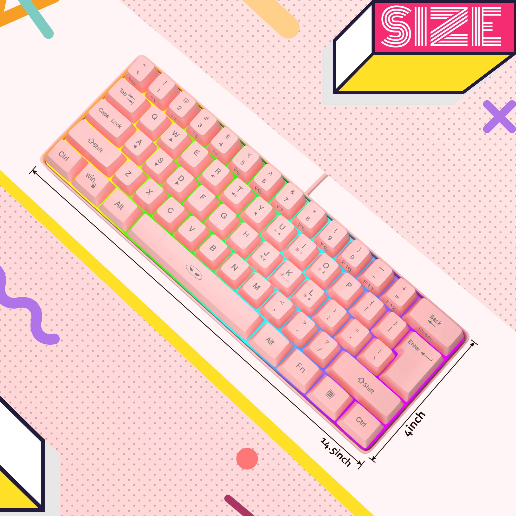 MageGee TS91 Mini 60% Gaming/Office Keyboard,Waterproof Keycap Type Wired RGB Backlit Compact Computer Keyboard for Windows/Mac/Laptop