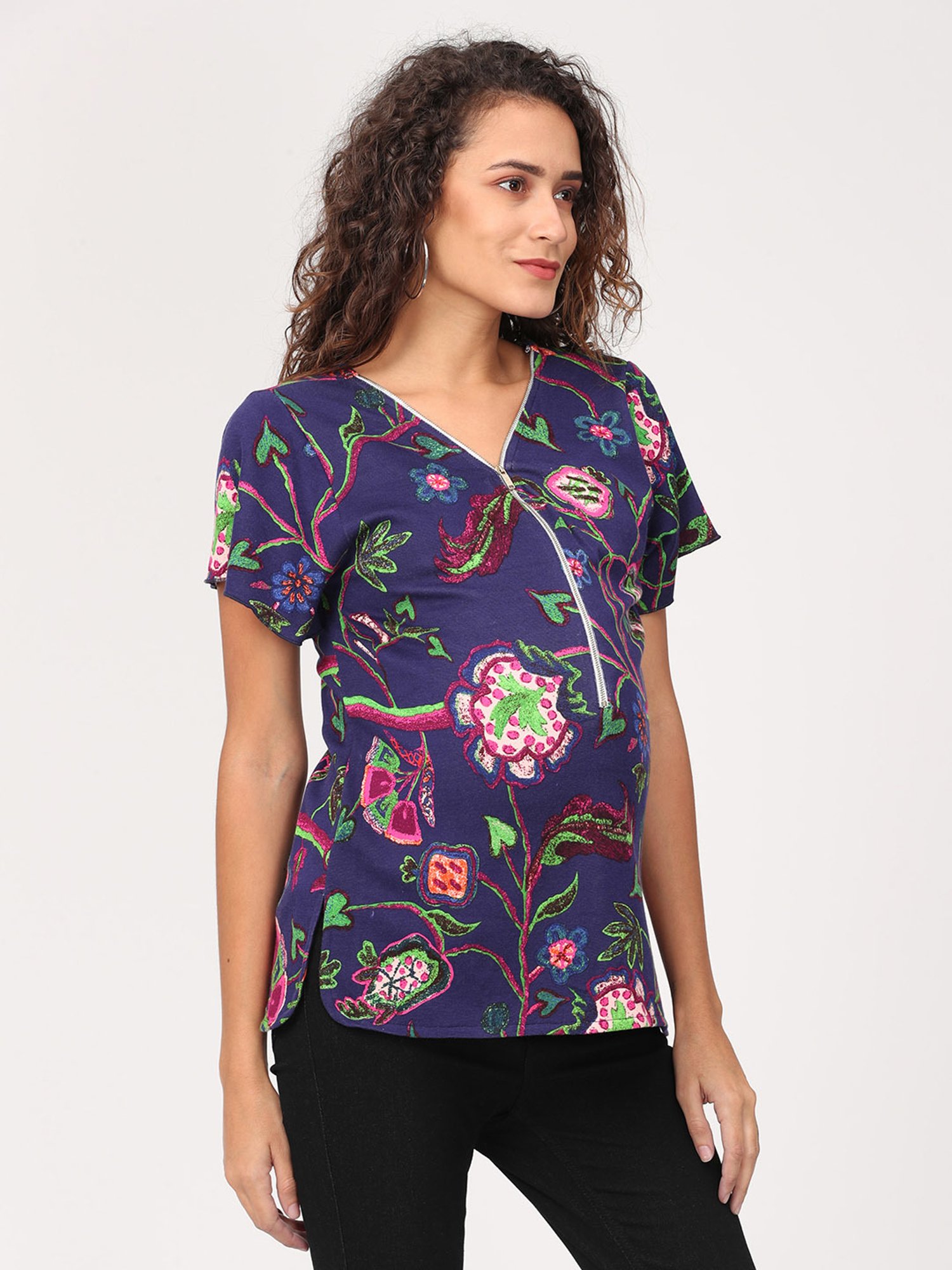 The Mom Store Blue Printed Maternity Top
