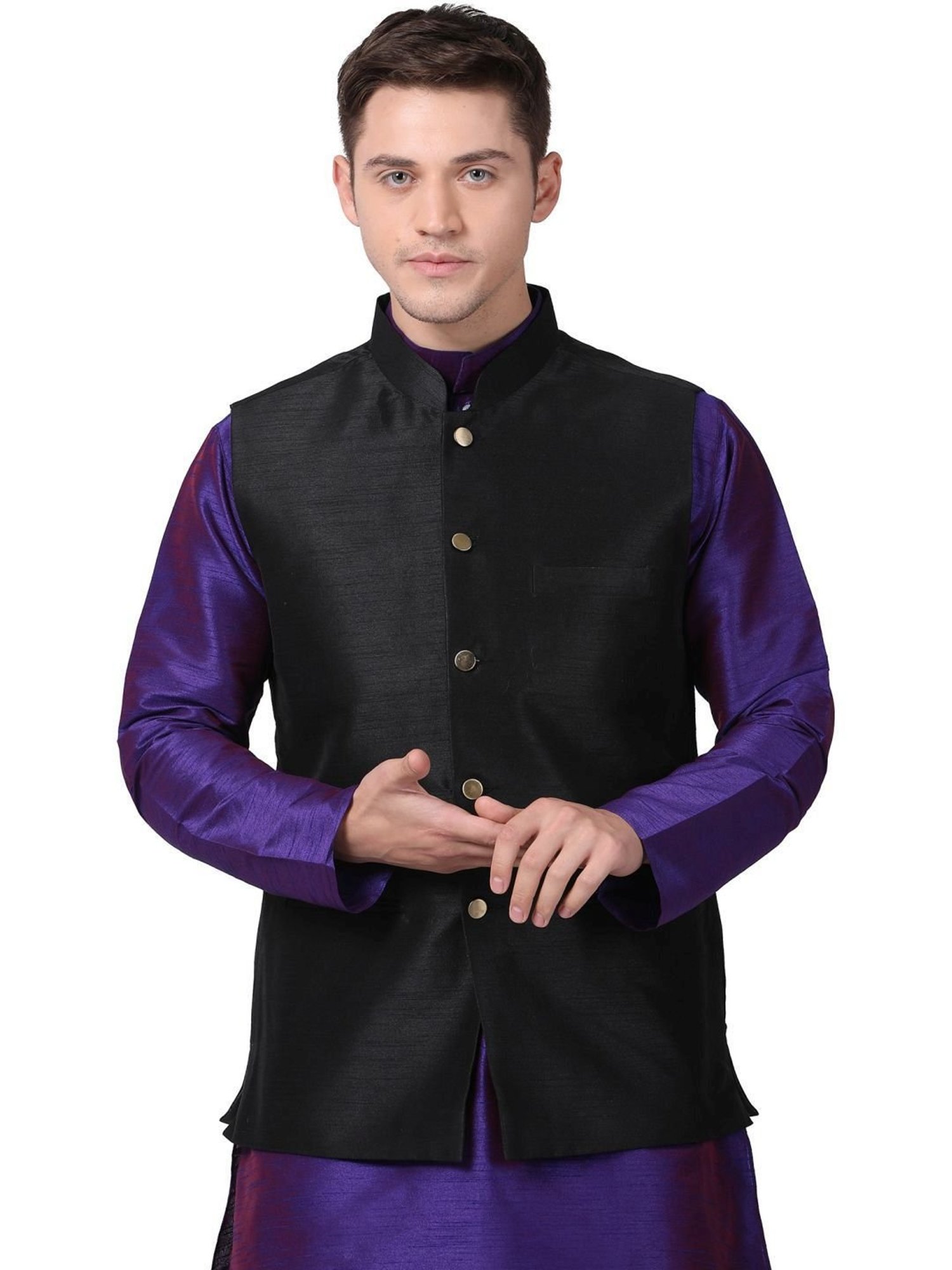 TABARD Black Regular Texture Nehru Jacket