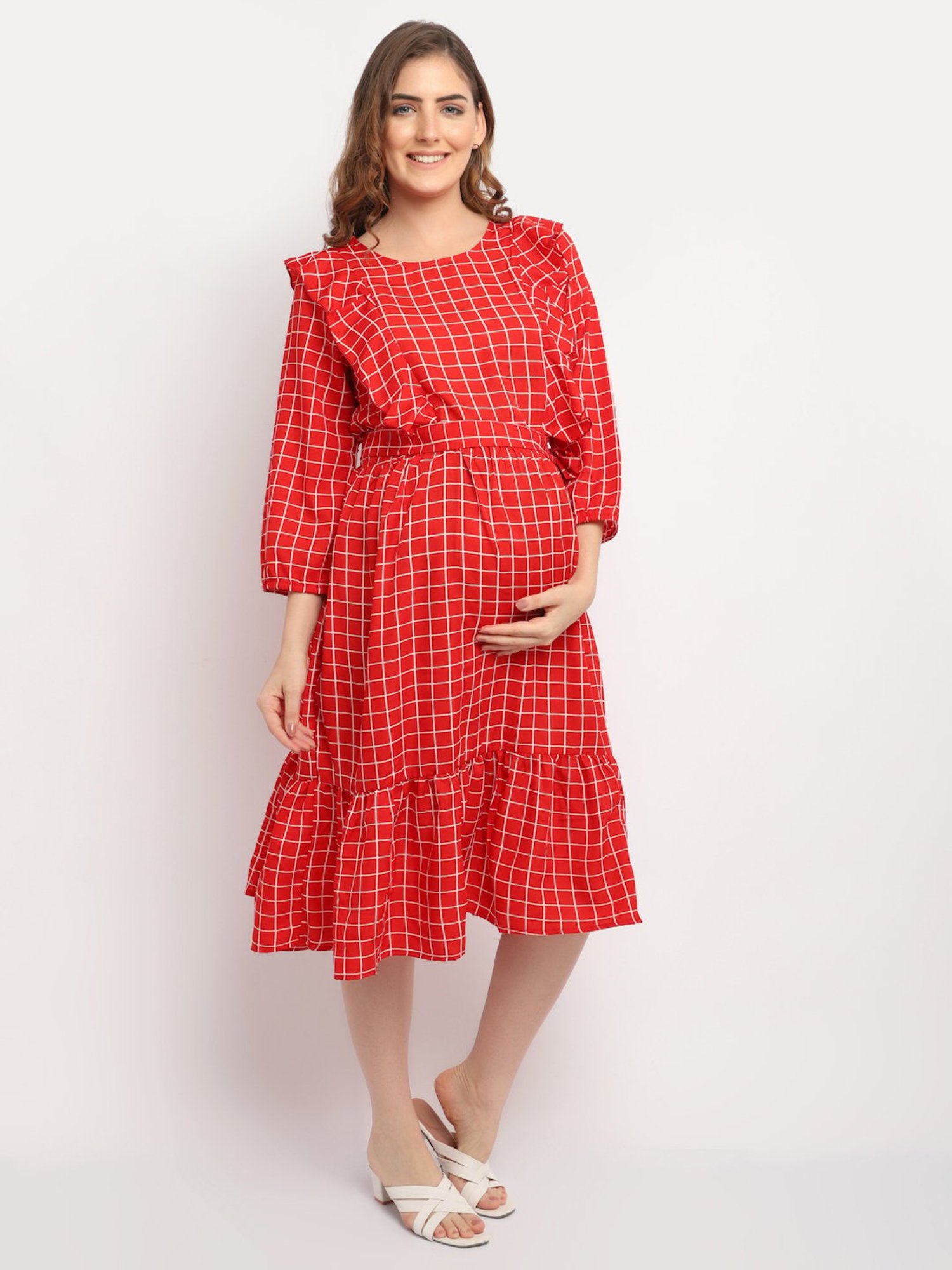 Moms Maternity Red Chequered Dress