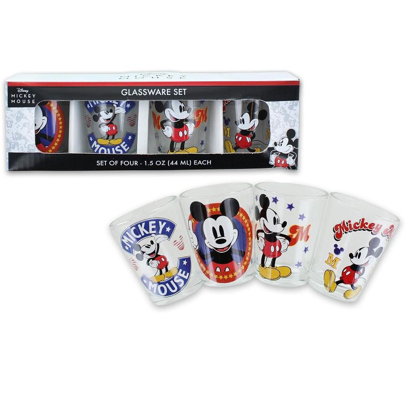 Silver Buffalo Disney Mickey Mouse Vintage Logos 4 Piece Mini Glass Set