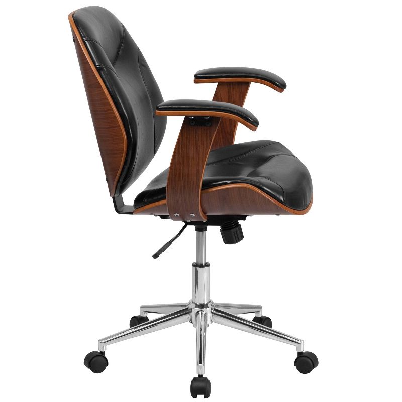 Mid Back Leather Executive Ergonomic Swivel Office Chair with Arms Black - Riverstone Furniture
