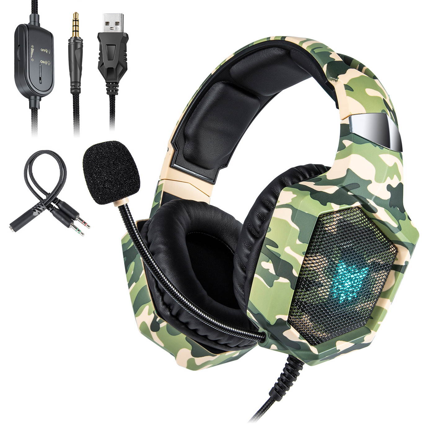 Gaming Headset for PS4, Xbox One, PC Headset w/Surround Sound, Noise Canceling Over Ear Headphones with Mic & LED Light, Compatible with PS5, PS4, Xbox One, Switch, PC, PS3, Mac, Laptop, Green