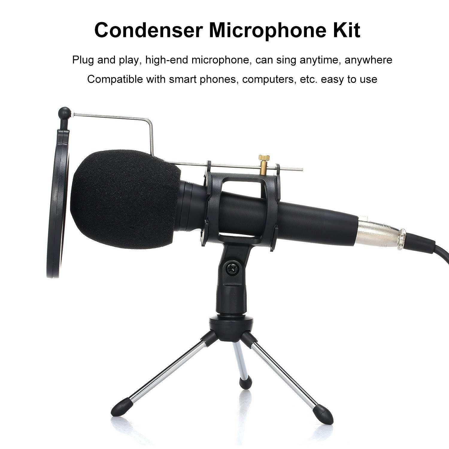 Professional Condenser Microphone with Stand 3.5mm for Computer Phone PC Microphone Mic for Sing Recording Live Broadcast