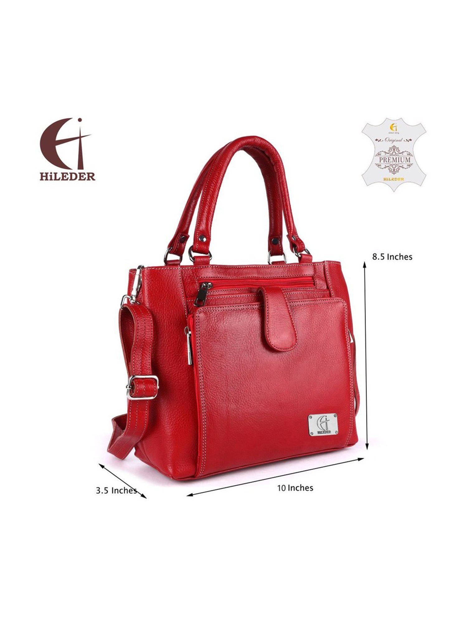 HiLEDER Red Solid Medium Handbag