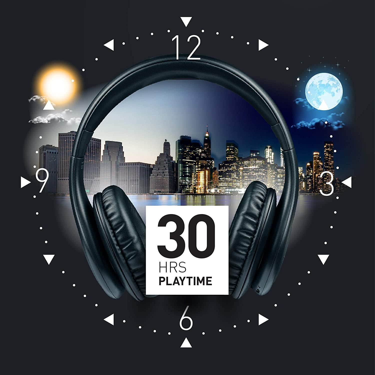 iJoy ISO Bluetooth 5.0 Wireless Over Ear Foldable Stereo Headphones with 30 Hours Battery and Built-in Microphone, Matte Black