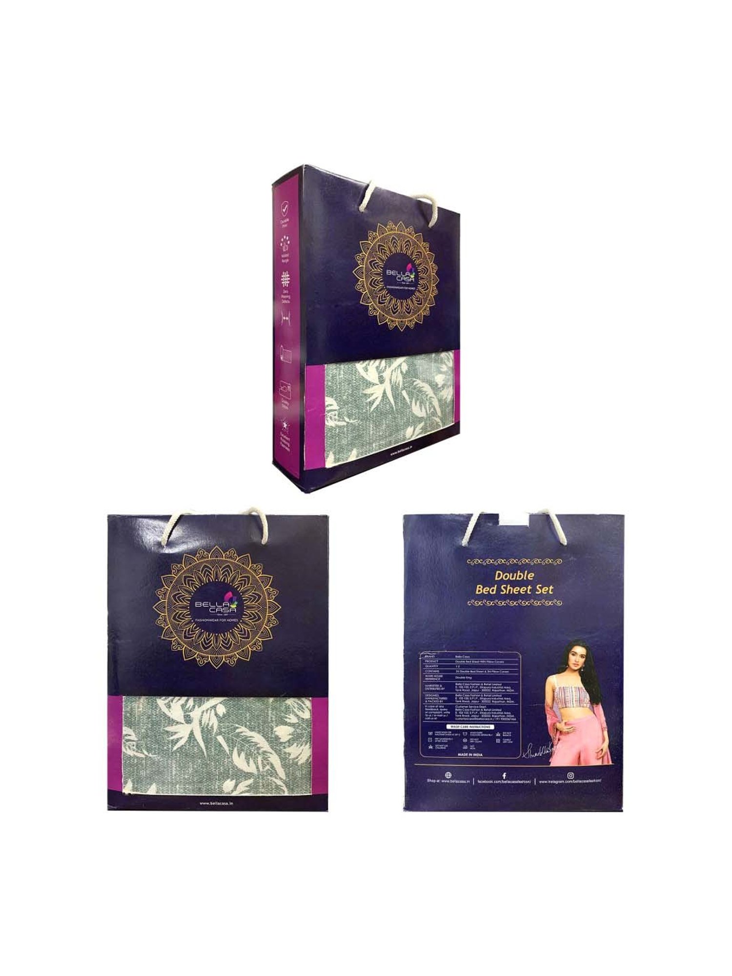 BELLA CASA Genteel Floral Multicolor 180 TC Cotton Bedsheet with 2 Pillow Covers