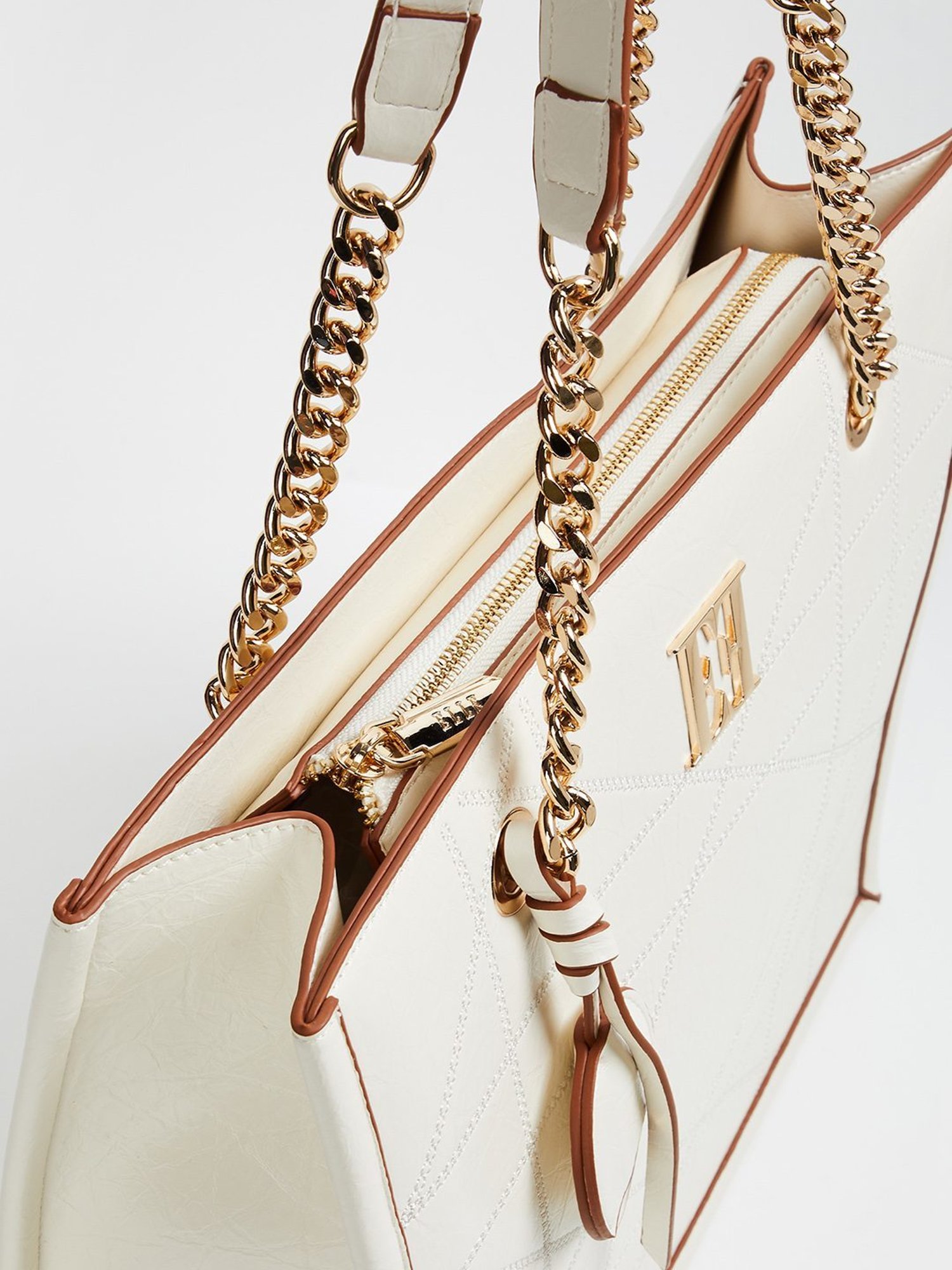 Elle White Textured Tote Bag