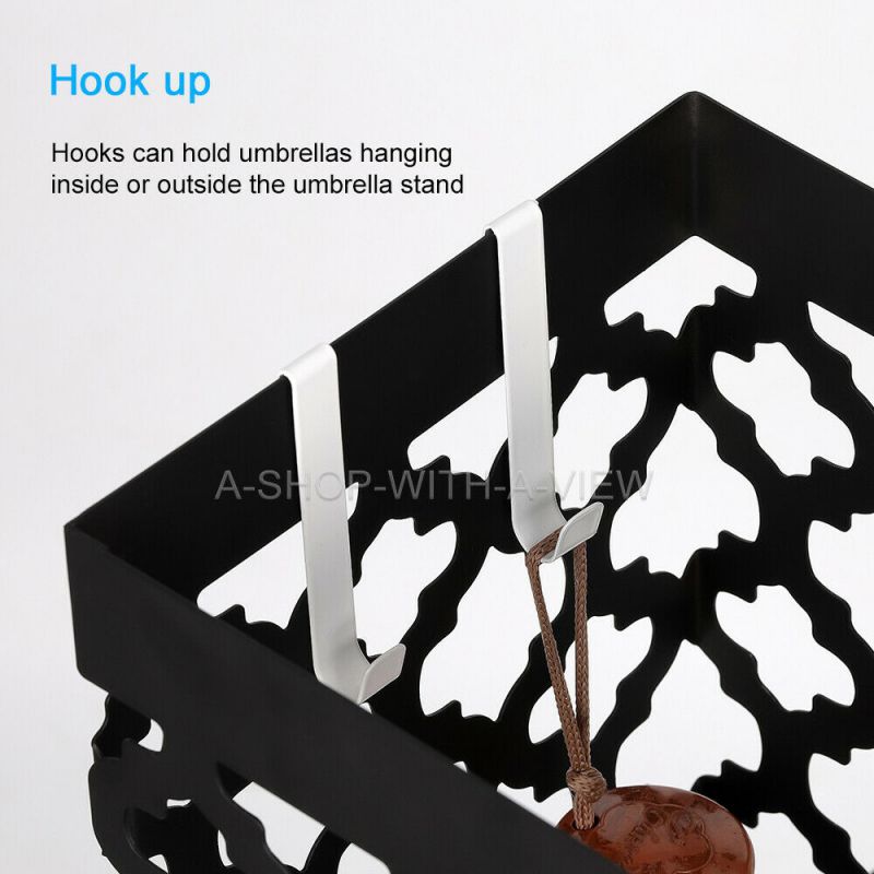 Metal Umbrella Stand Rack Holder for Canes Walking Sticks Tray Hook Rack
