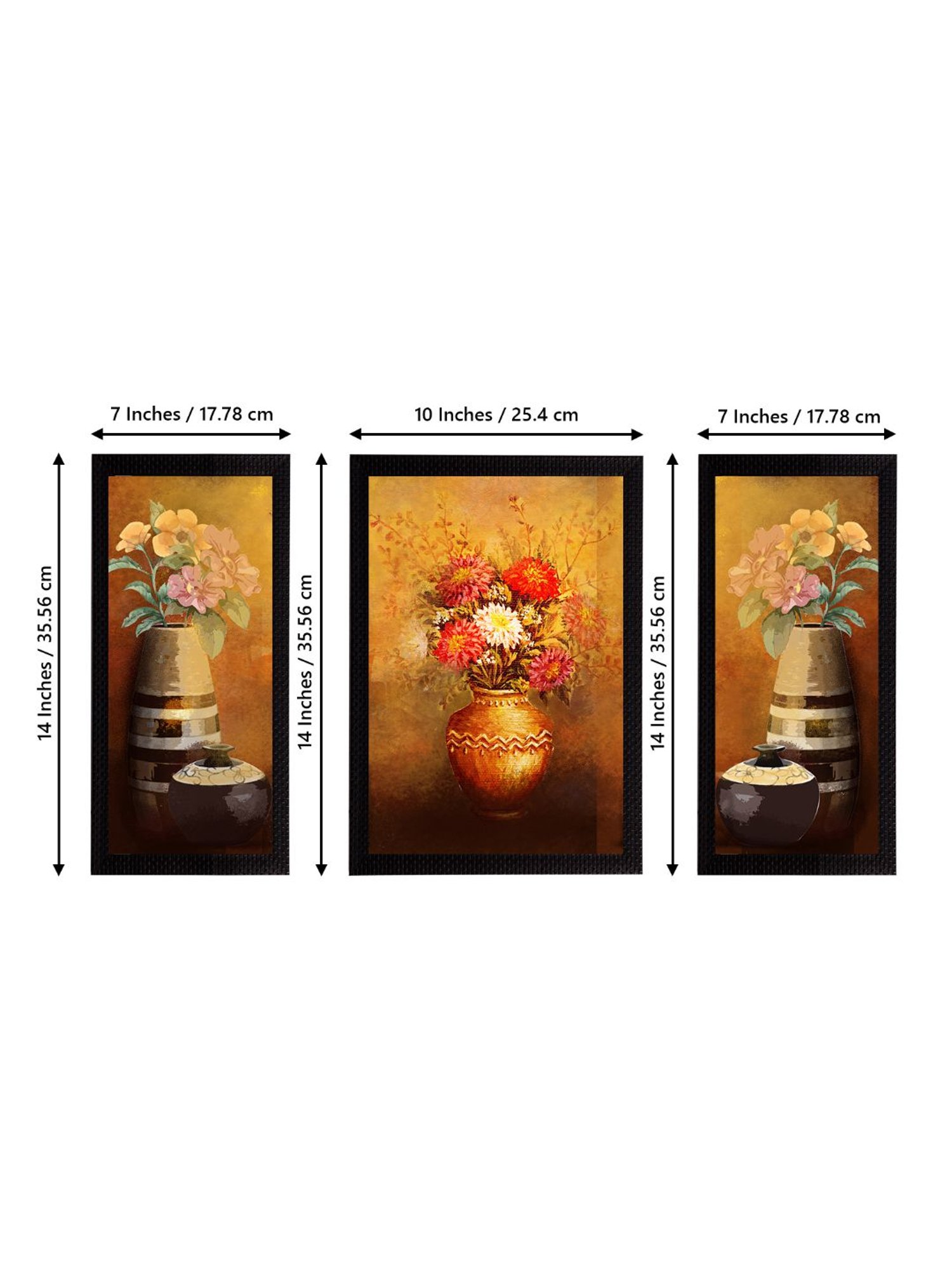 eCraftIndia Set of 3 Botanical and Floral Satin Matt Textured UV Art Painting