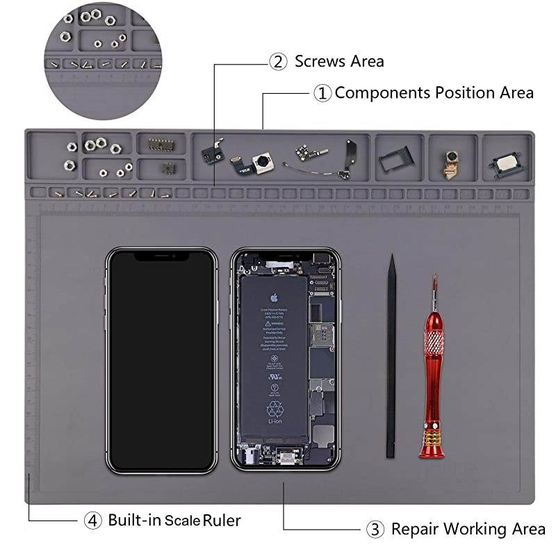 AntiStatic Mat ESD Safe for Electronic Includes ESD Wristband and Grounding Wire  Silicone Soldering Repair Mat 932&deg;F Heat Resistant for iPhone iPad iMac Laptop Computer 159 x 12 Grey