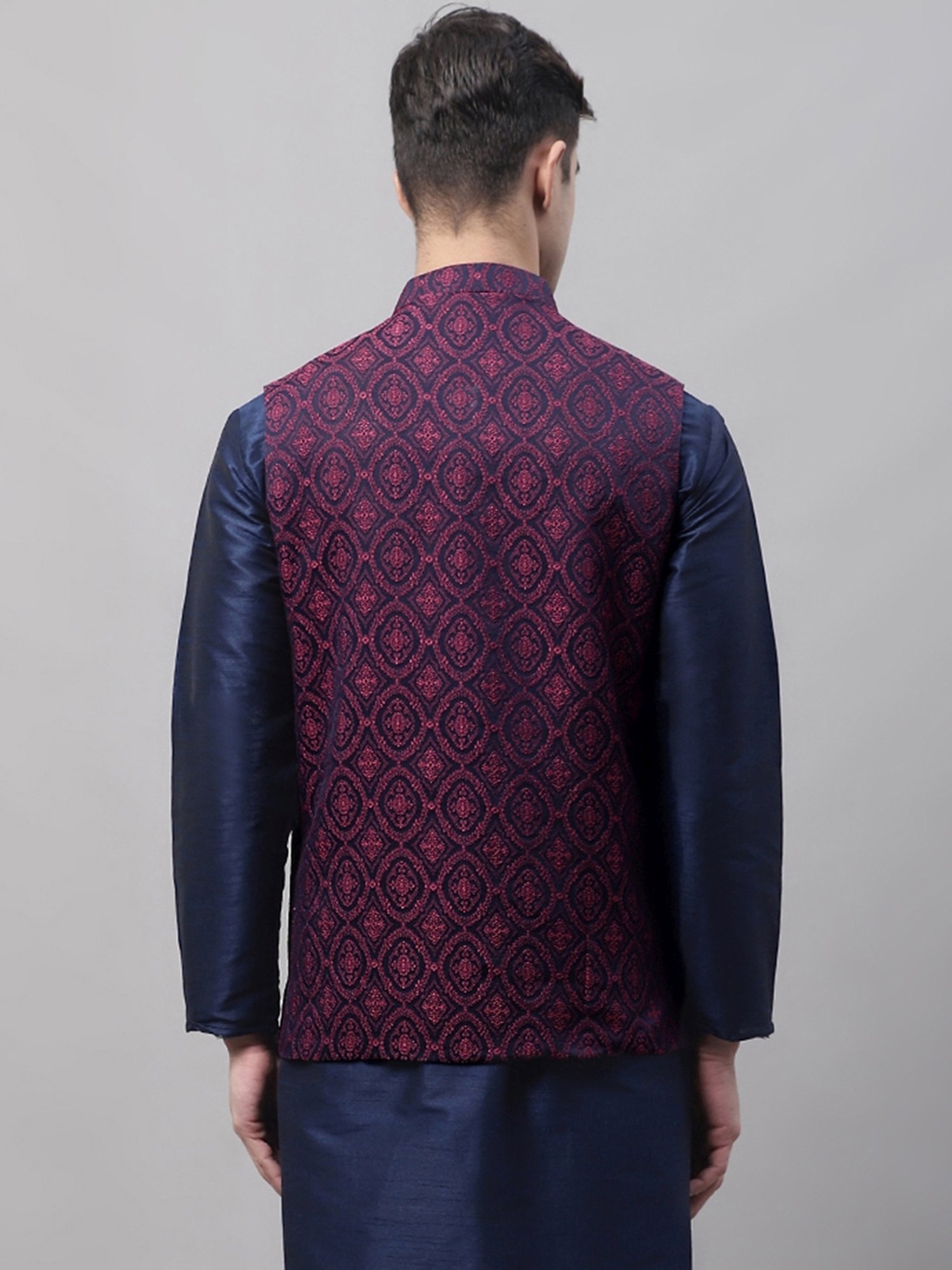 Jompers Maroon Regular Fit Embroidered Nehru Jackets