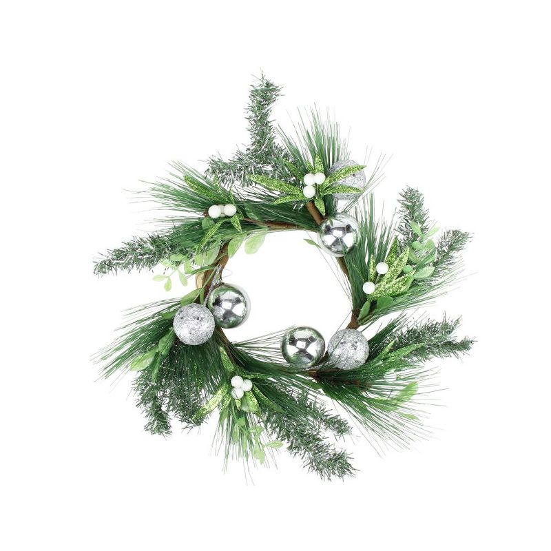 Transpac 12" Christmas Mistletoe Candle Wreath with Silver Balls - Green