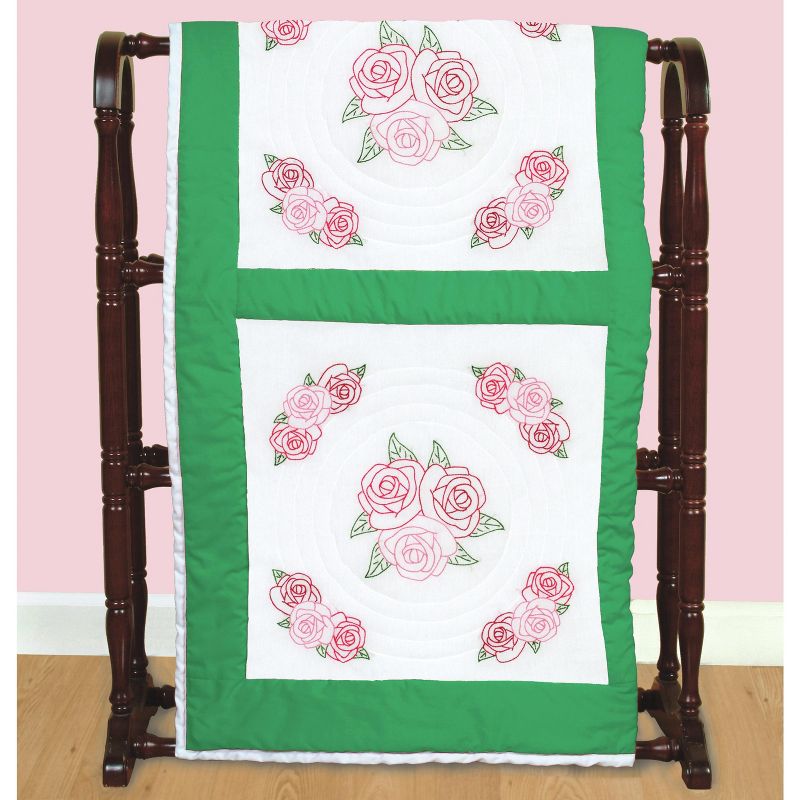 Jack Dempsey Stamped White Quilt Blocks 18"X18" 6/Pkg-Rose Garden